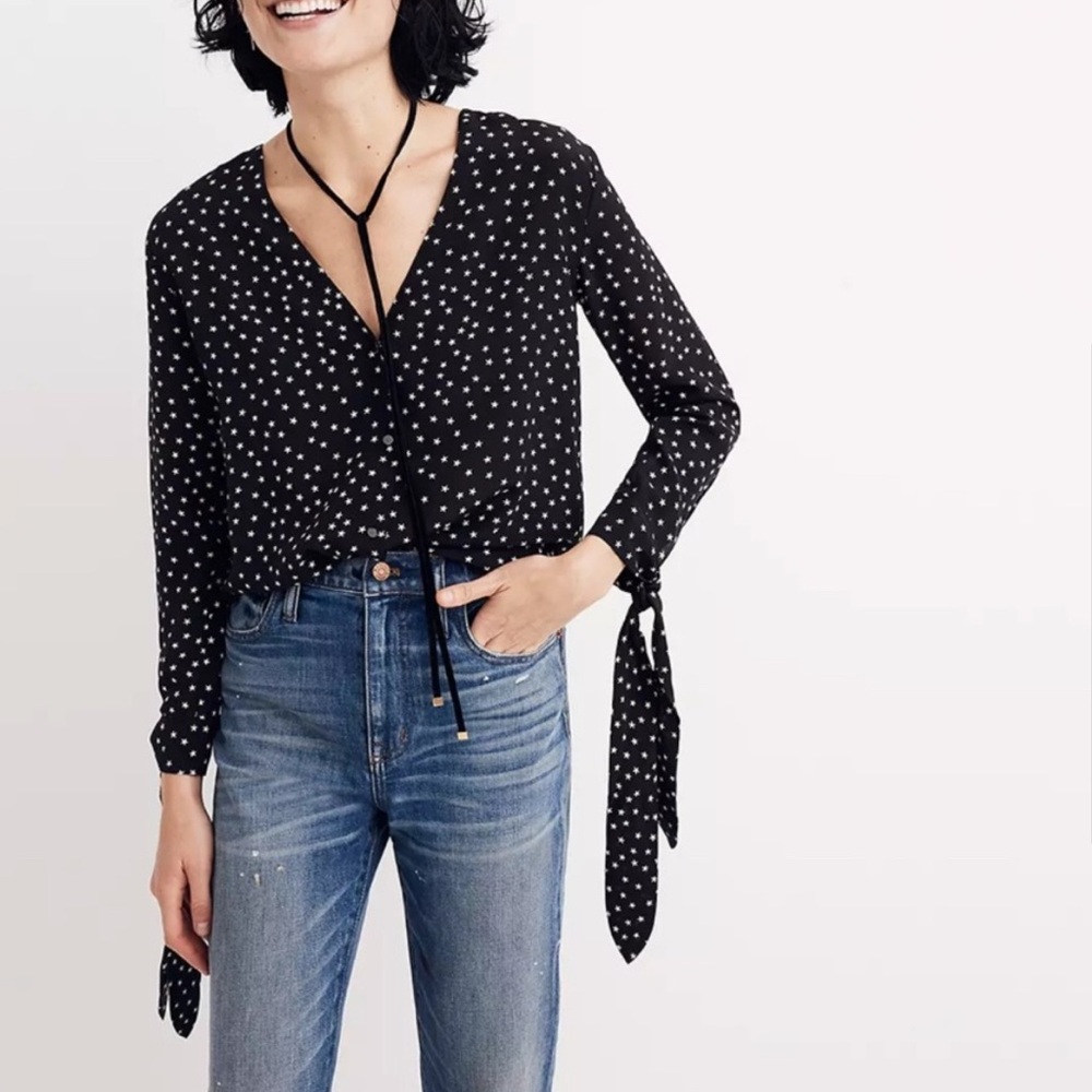Madewell tie sleeve star scatter blouse size s Small
